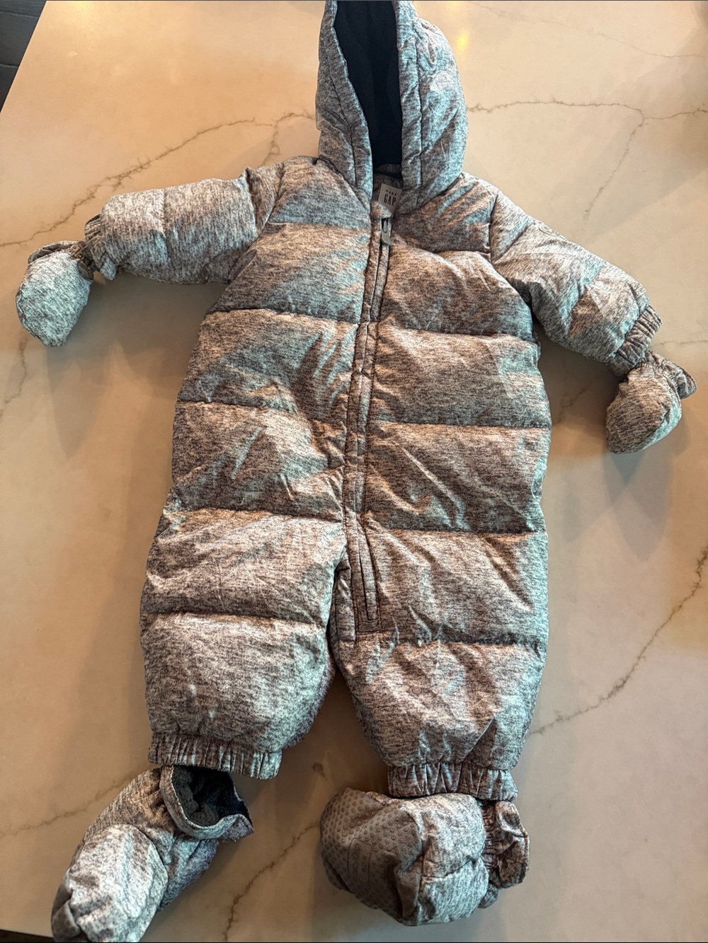 GAP BABY Gray Heather Puffer One-Piece Footie with Hood, winter snow suit